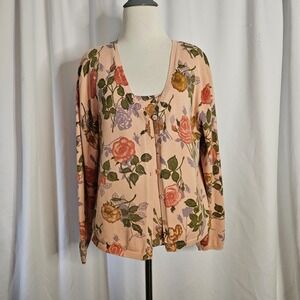 Vintage Adrienne Vittadini Cardigan Tank Sweater Twin  XL‎ Floral Knit Cottage